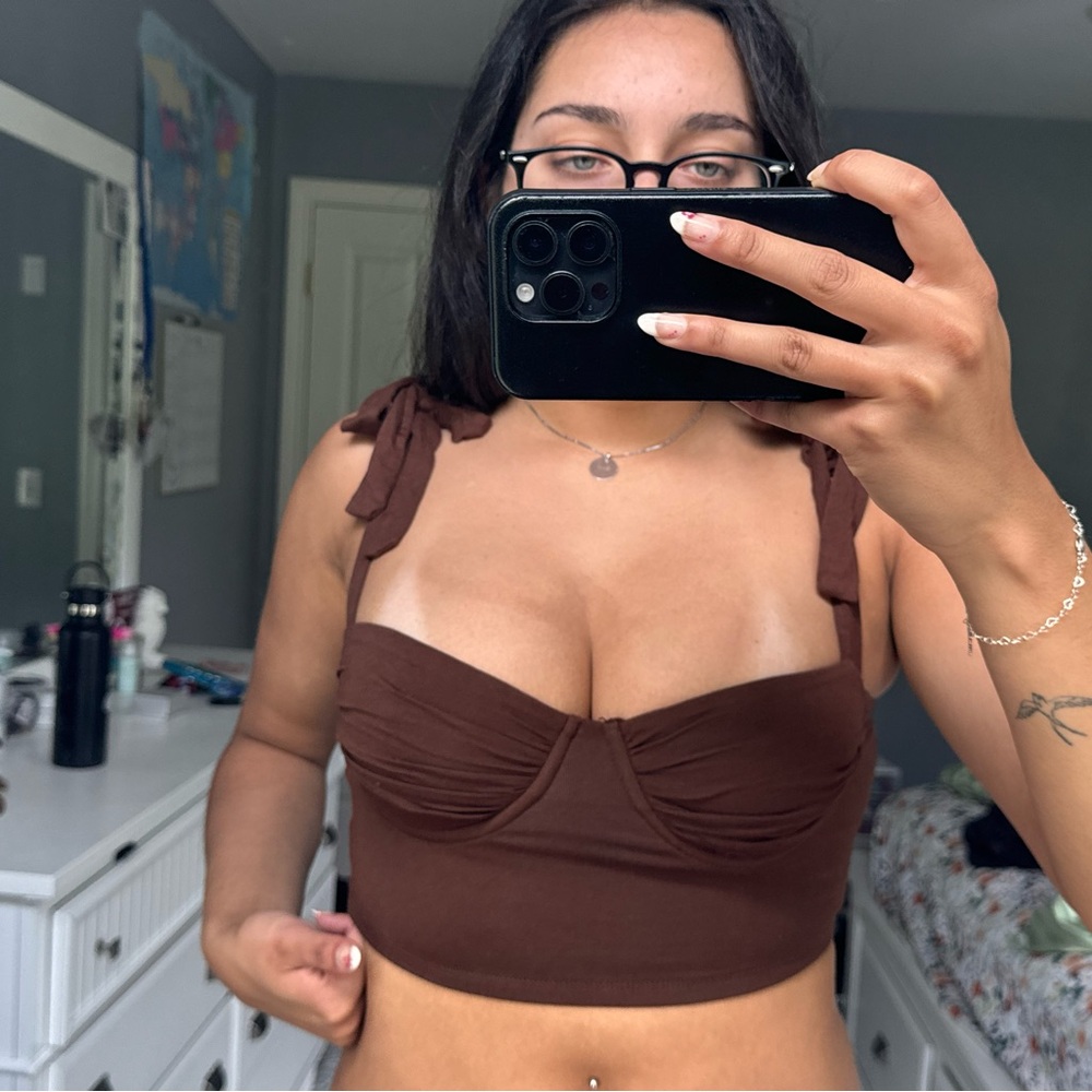 Adika Brown Bustier Crop Top with Tie Front